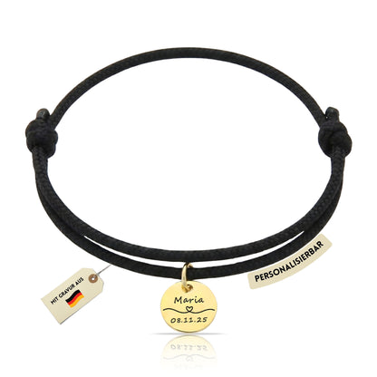 Personalisierbares Armband mit Edelstahl-Anhänger und Kordelband
