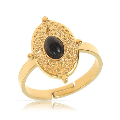 Goldener Boho Ring mit schwarzem Edelstein