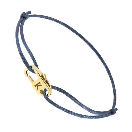 Personalisierbares verstellbares Kordelarmband mit Gravur-Karabiner – Blau