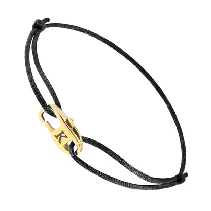 Personalisierbares verstellbares Kordelarmband mit Gravur-Karabiner – Schwarz