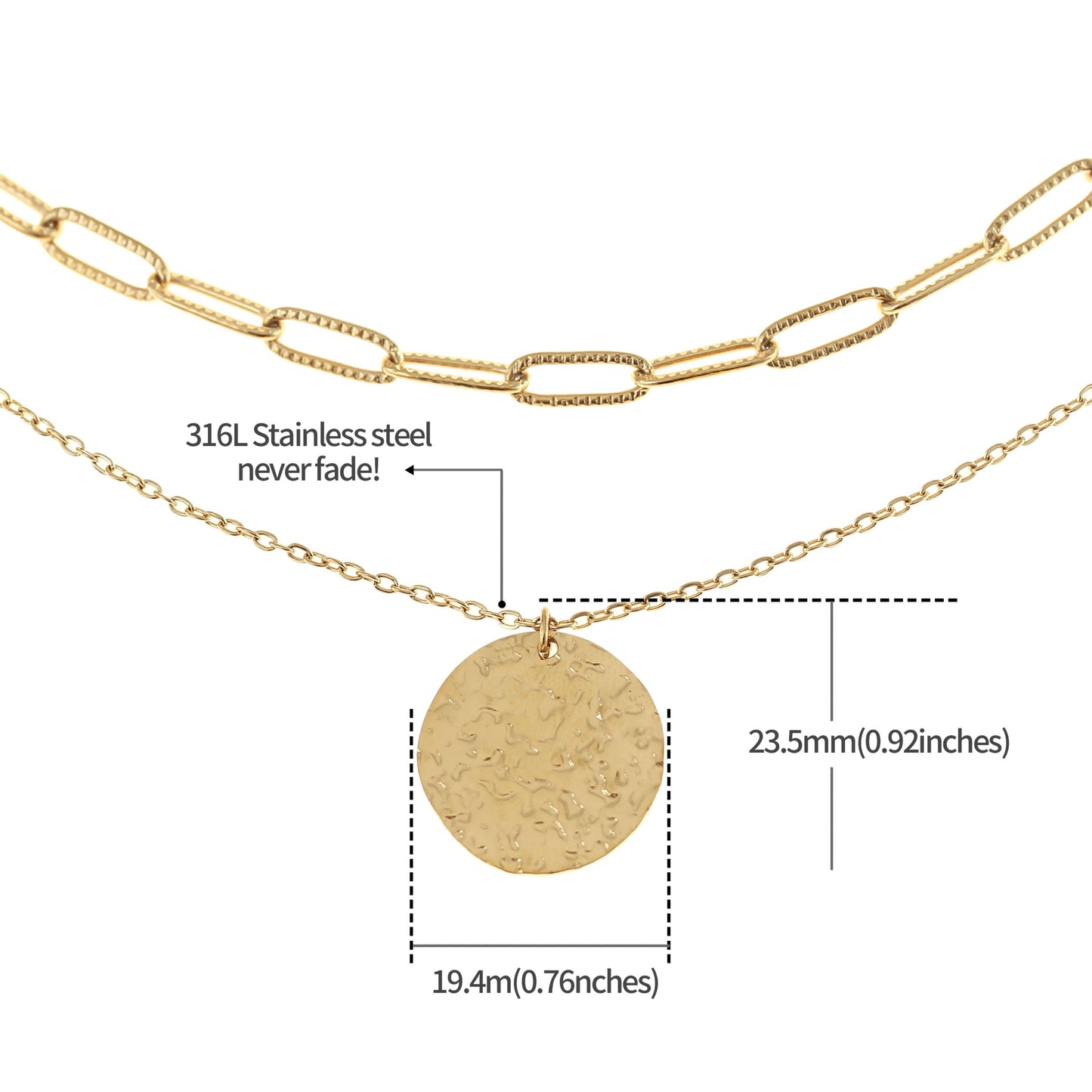 Goldene Layer Halskette mit rundem Anhänger