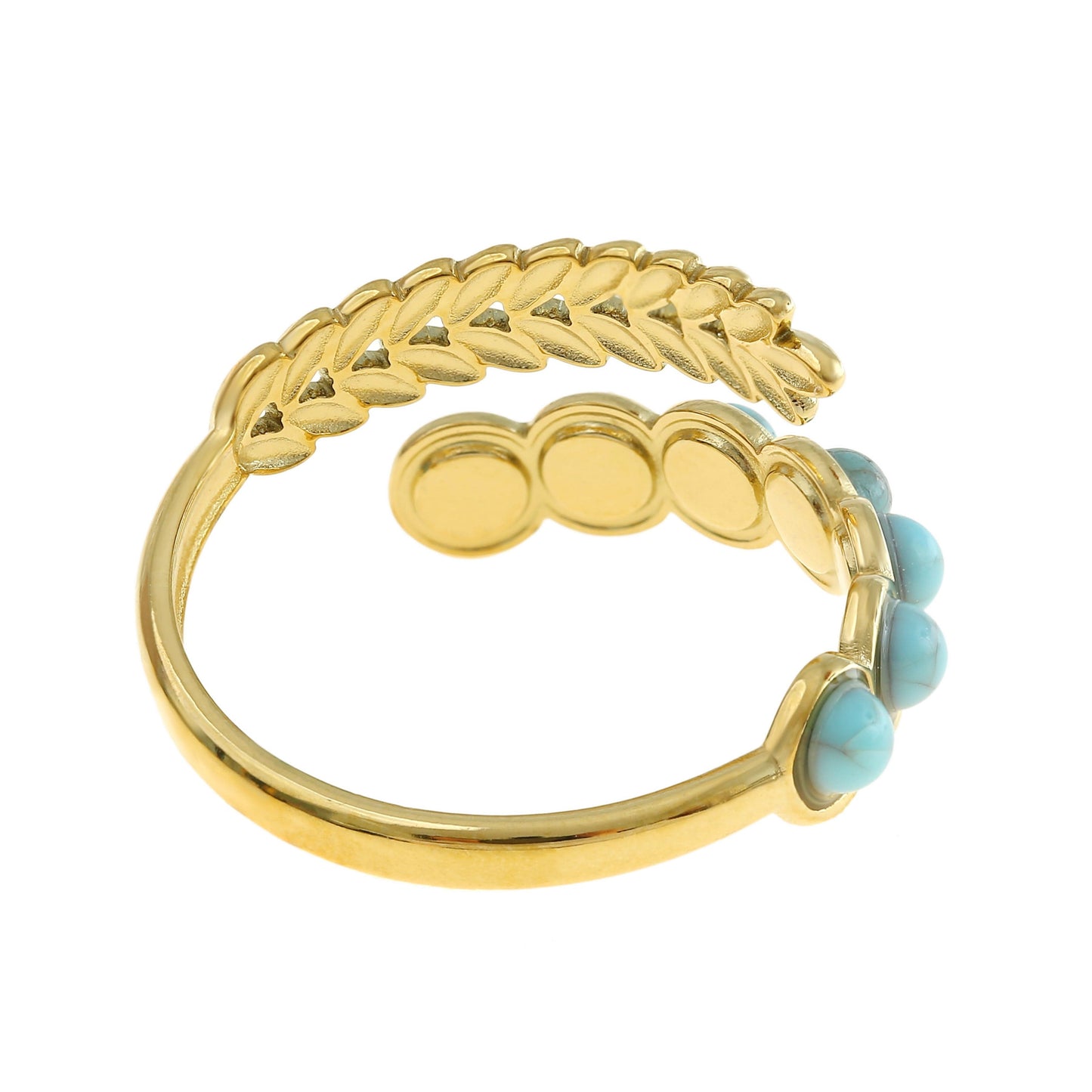 Goldring mit Türkis & Blatt – Verstellbar & Boho Stil