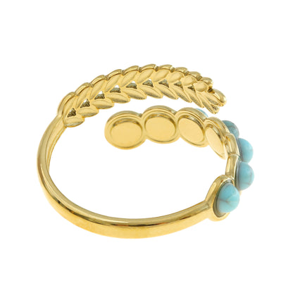 Goldring mit Türkis & Blatt – Verstellbar & Boho Stil