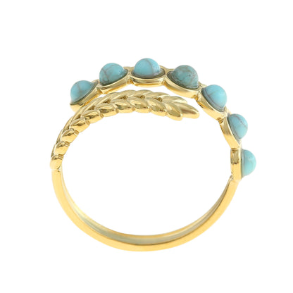 Goldring mit Türkis & Blatt – Verstellbar & Boho Stil