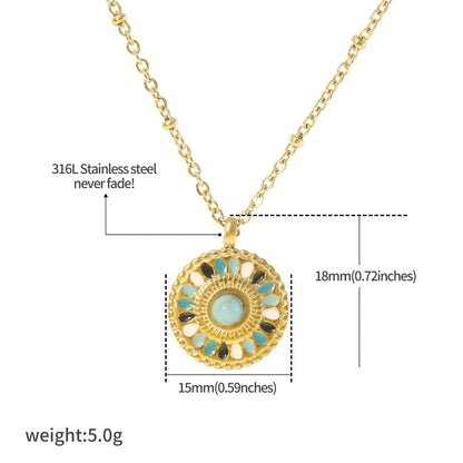 Goldene Mandala Halskette mit Türkisstein – Boho Schmuck