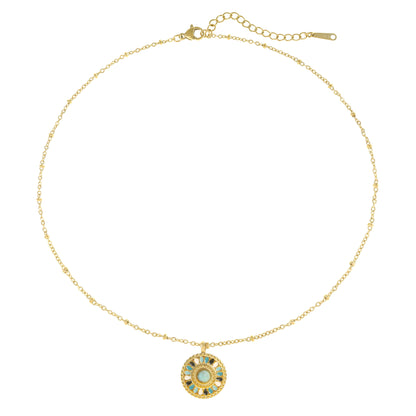 Goldene Mandala Halskette mit Türkisstein – Boho Schmuck