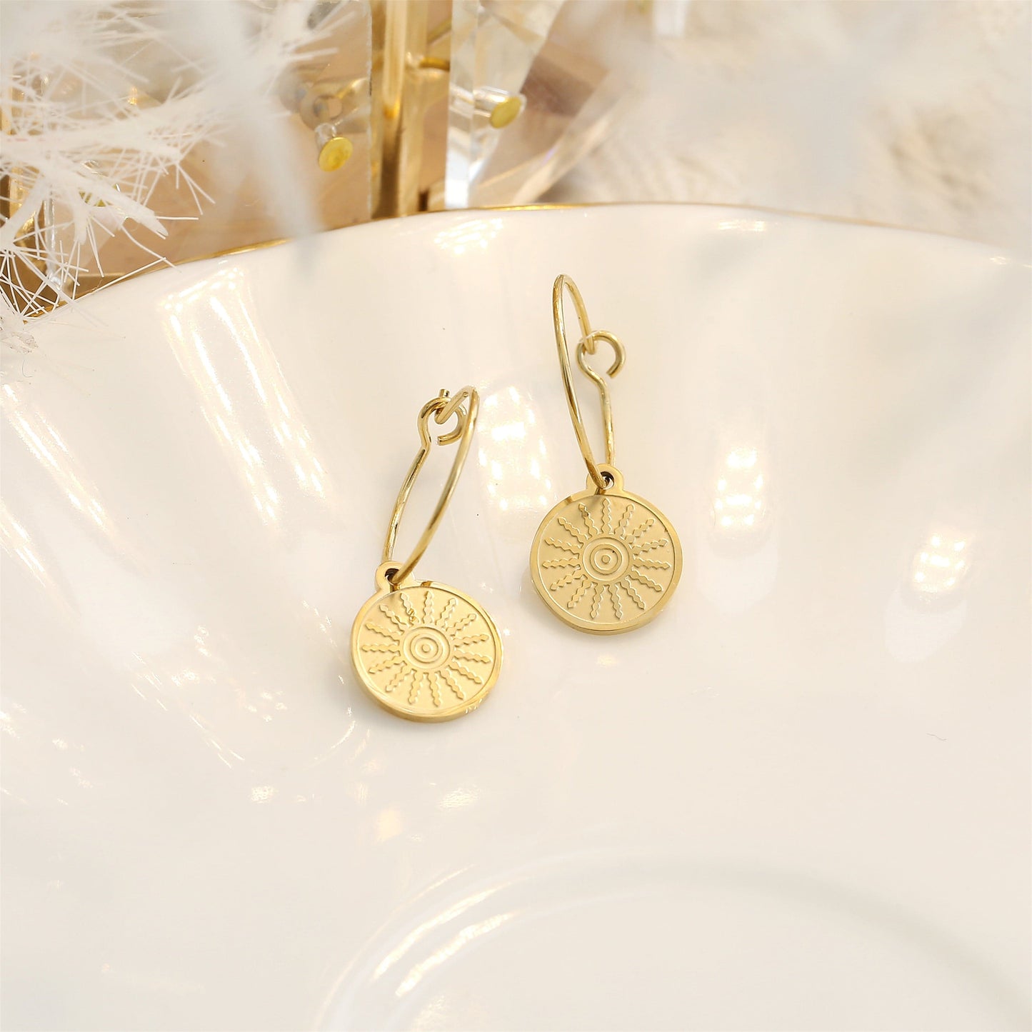 Goldene Sonnen Ohrringe – Edelstahl, 18K Vergoldet, Boho