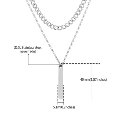 Silberne Layer Kette für Männer – Edelstahl Doppelreiher mit Stabanhänger