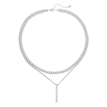 Silberne Layer Kette für Männer – Edelstahl Doppelreiher mit Stabanhänger
