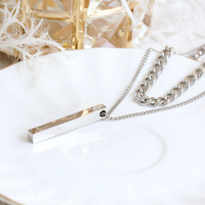 Silberne Layer Kette für Männer – Edelstahl Doppelreiher mit Stabanhänger
