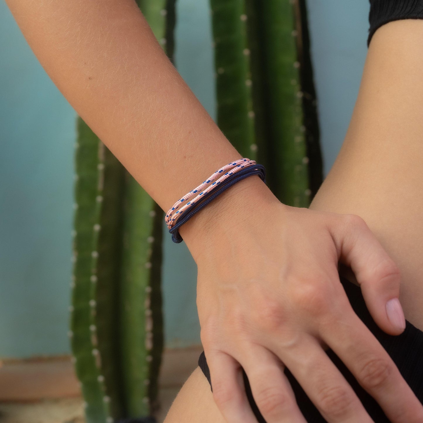 Surfer Armband Set (2er) Navy & Rosa - Wasserdicht & Verstellbar