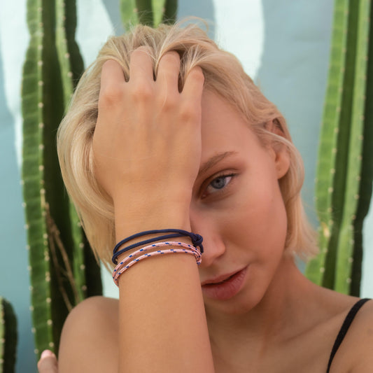 Surfer Armband Set (2er) Navy & Rosa - Wasserdicht & Verstellbar