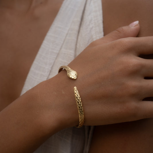 Goldener Edelstahl Armreif Verstellbar Schlange