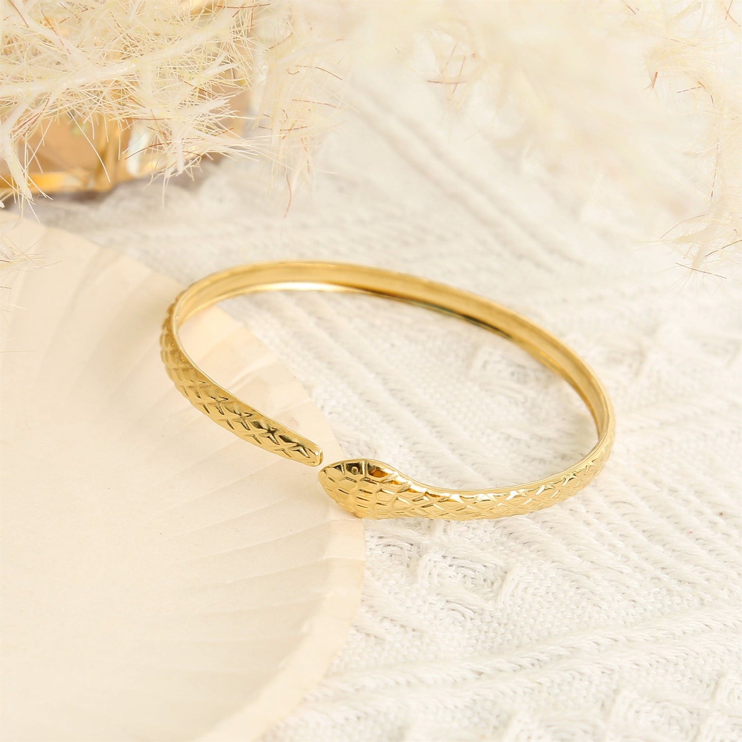 Goldener Edelstahl Armreif Verstellbar Schlange