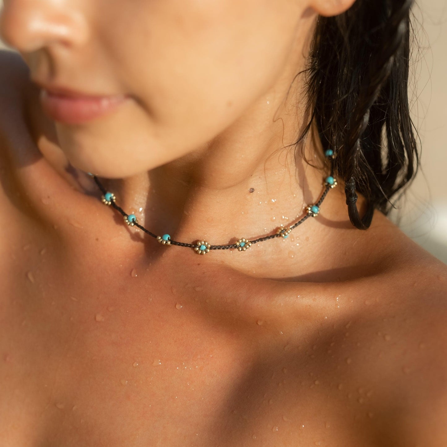 Goa Perlen Choker Türkis