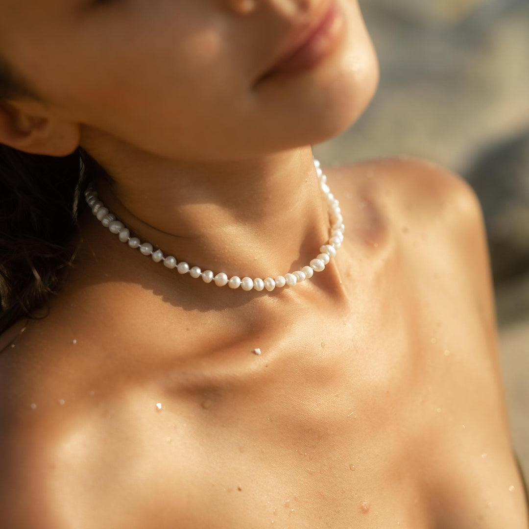 Süßwasserperlen Halskette Weiß Big Pearls