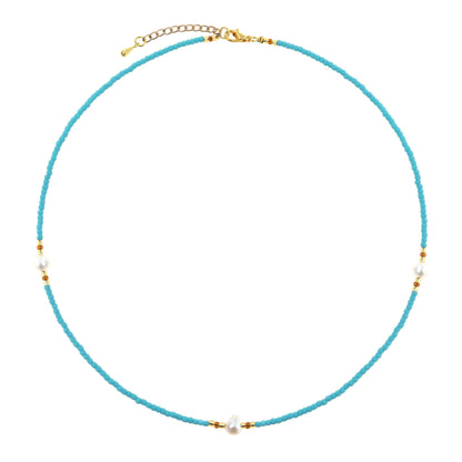 Süßwasserperlen Halskette Blau Tripple Pearl