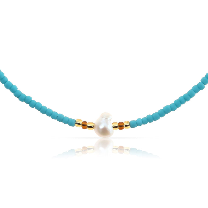 Süßwasserperlen Halskette Blau Tripple Pearl
