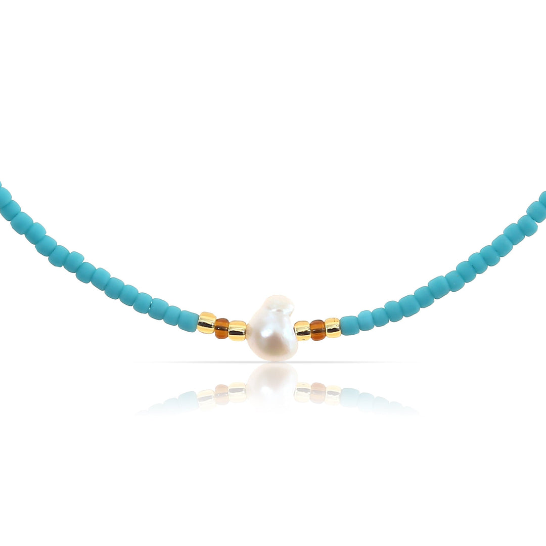 Süßwasserperlen Halskette Blau Tripple Pearl